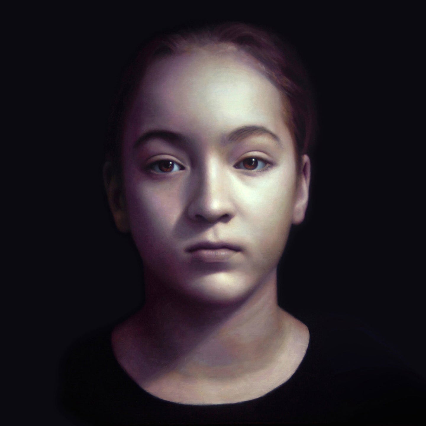 Custom portrait by Marcus Callum, UK portrait artist. Oil painting commission. Meg, oil on aluminium panel.Original Painting: "Meg" (SOLD)